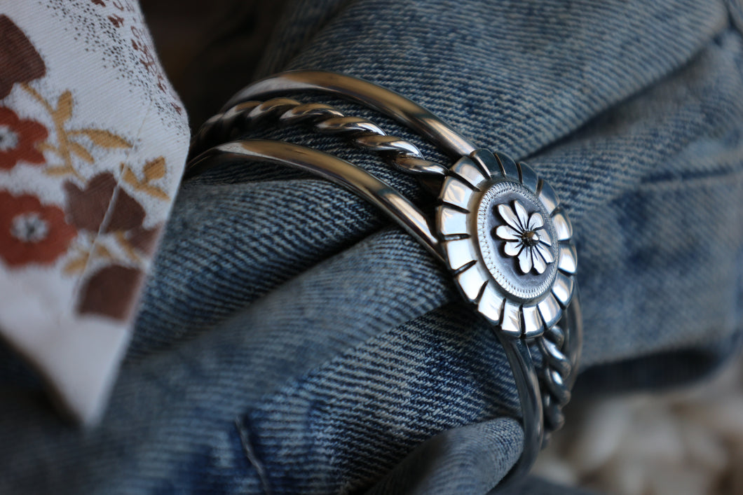 Sterling Silver Flower Cuff