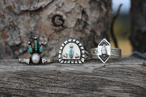 Pearl Ring With Diamond and Turquoise Accents