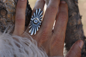 Silver Starburst Diamond Ring