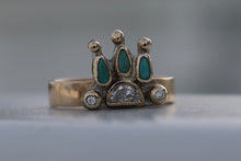 Load image into Gallery viewer, Half Moon Diamond with Turquoise Crown 14kt Ring
