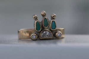 Half Moon Diamond with Turquoise Crown 14kt Ring