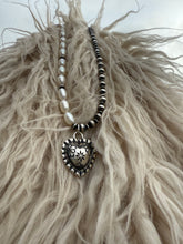 Load image into Gallery viewer, Split Pearl and Silver Bead Heart Necklace
