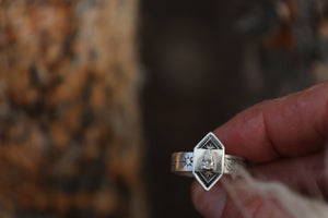 Diamond Ring with Star Set Engraved Band