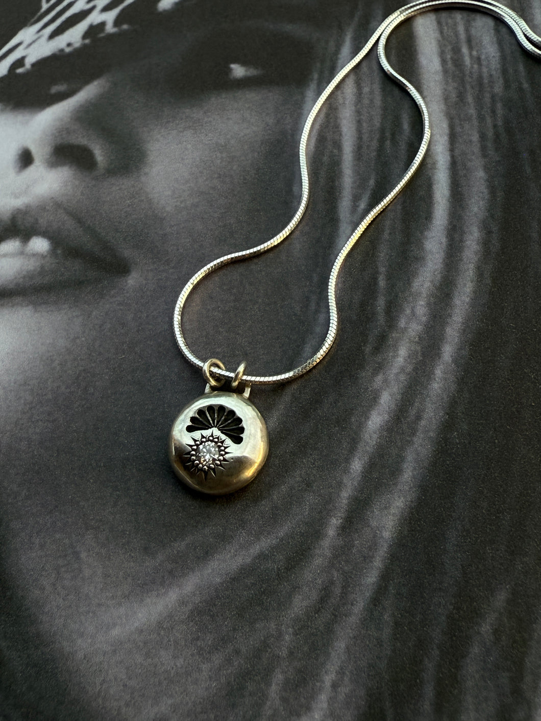 Diamond Set Silver Stamped Pendant