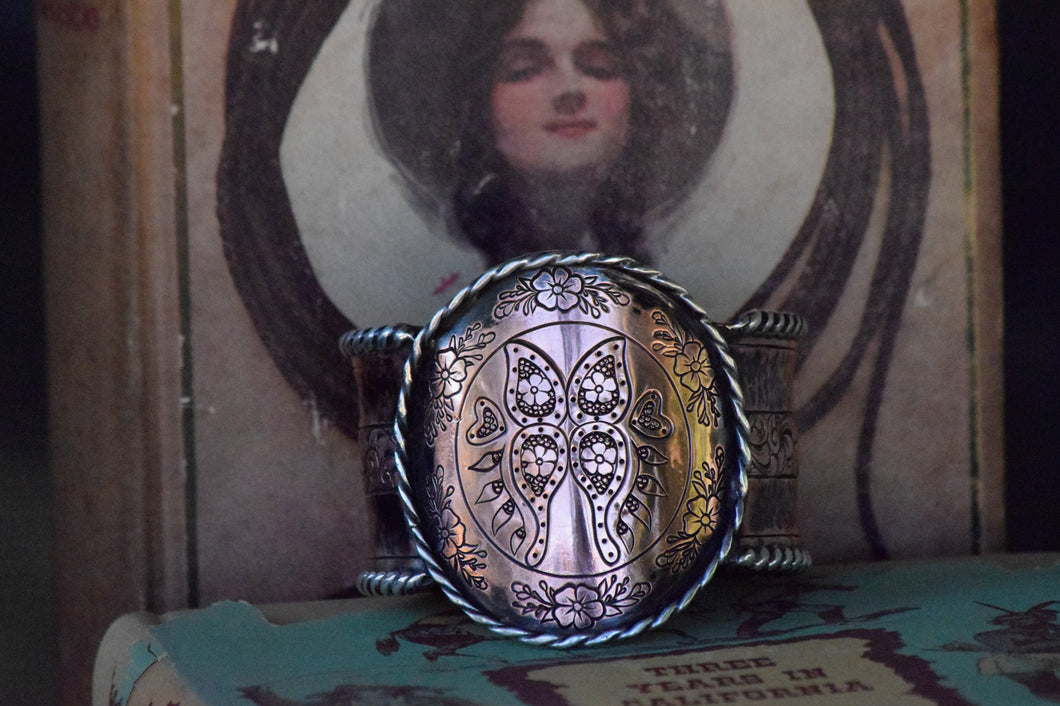 Copper Butterfly Cuff with Sterling Silver Rope Border