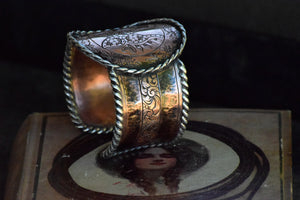 Copper Butterfly Cuff with Sterling Silver Rope Border